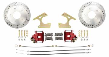 1963-1970 Chevy C10 Truck Rear 5 Lug Disc Brake Kit Drilled & Slotted Rotors Red Calipers