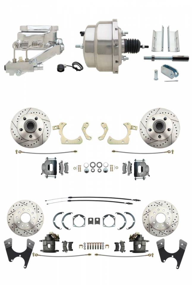 DBK55581012FSLX-GMFS1-329  - 1955-1958 GM Full Size Disc Brake Kit Drilled/Slotted Rotors (Impala, Bel Air, Biscayne) & 8" Dual Ch