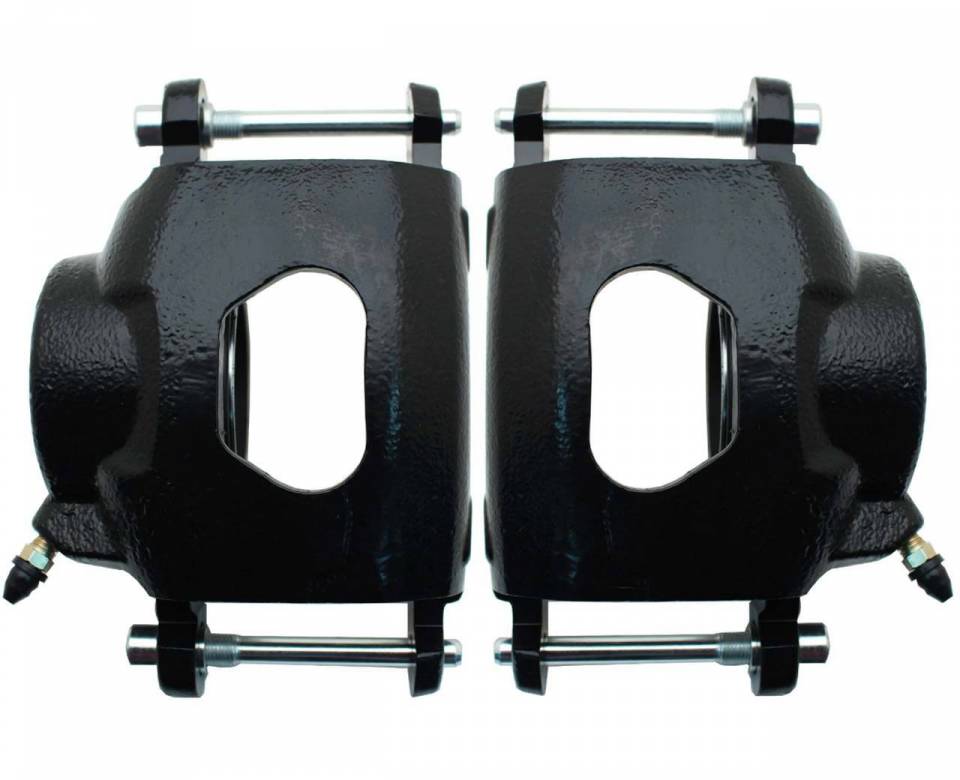 DBK55581012FSLXB-GMFS1-329  - 1955-1958 GM Full Size Front & Rear Power Disc Brake Kit Black Powder Coated Calipers Drilled/Slotte