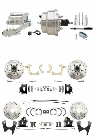 DBK55581012FSLXB-GMFS1-329  - 1955-1958 GM Full Size Front & Rear Power Disc Brake Kit Black Powder Coated Calipers Drilled/Slotte
