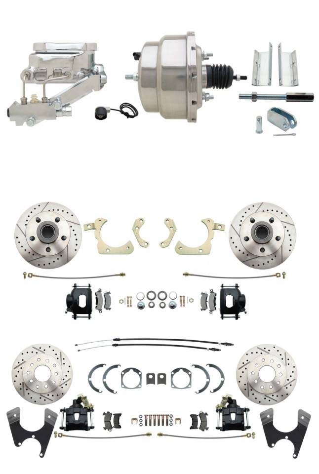 DBK55581012FSLXB-GMFS1-329  - 1955-1958 GM Full Size Front & Rear Power Disc Brake Kit Black Powder Coated Calipers Drilled/Slotte