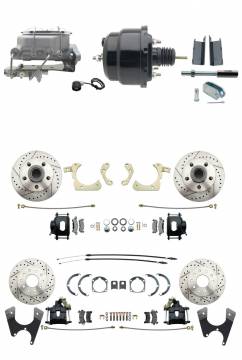 DBK55581012FSLXB-GMFS1-722  - 1955-1958 GM Full Size Front & Rear Power Disc Brake Kit Black Powder Coated Calipers Drilled/Slotte