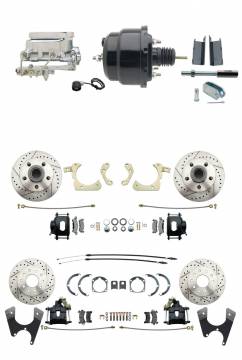 DBK55581012FSLXB-GMFS1-724  - 1955-1958 GM Full Size Front & Rear Power Disc Brake Kit Black Powder Coated Calipers Drilled/Slotte