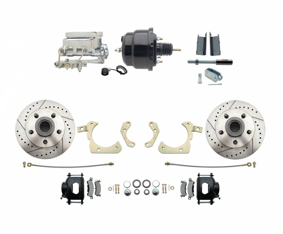 DBK5558LXB-GMFS1-710-1955-1958 GM Full Size Disc Brake Kit w/ 8" Dual Powder Coated / Aluminum Chrome Booster Kit