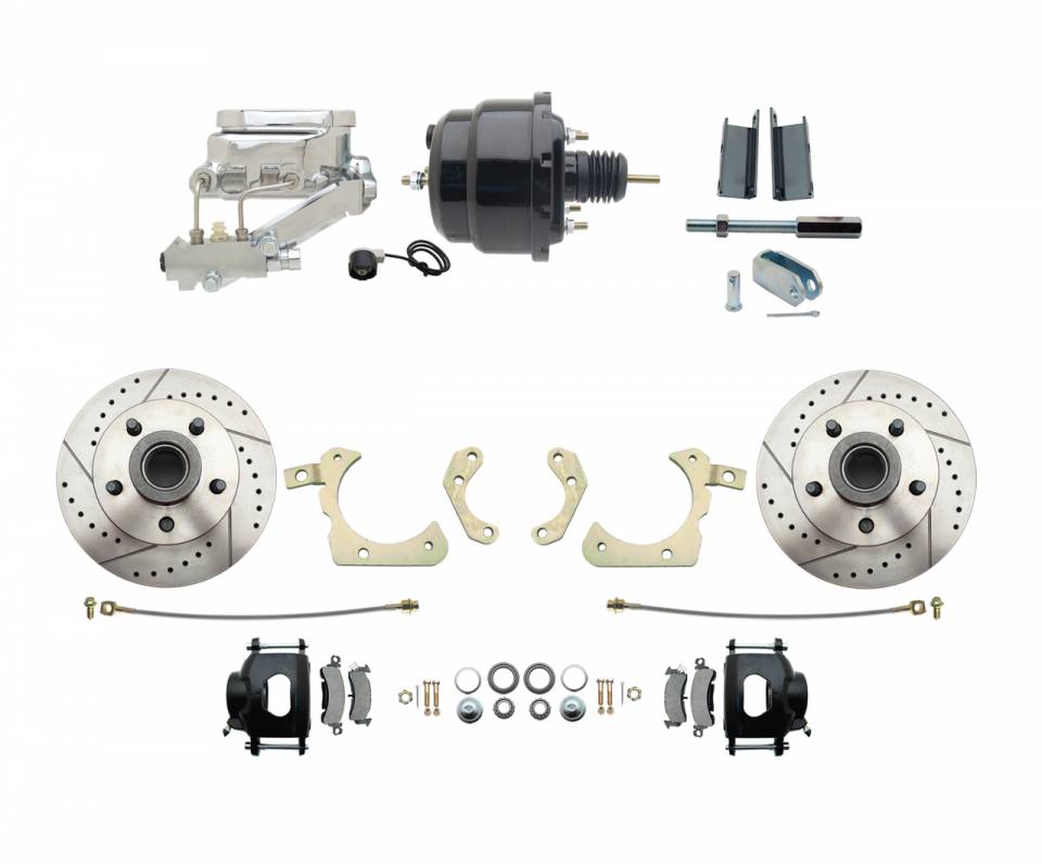 DBK5558LXB-GMFS1-711-1955-1958 GM Full Size Disc Brake Kit w/ 8" Dual Powder Coated / Aluminum Chrome Booster Kit