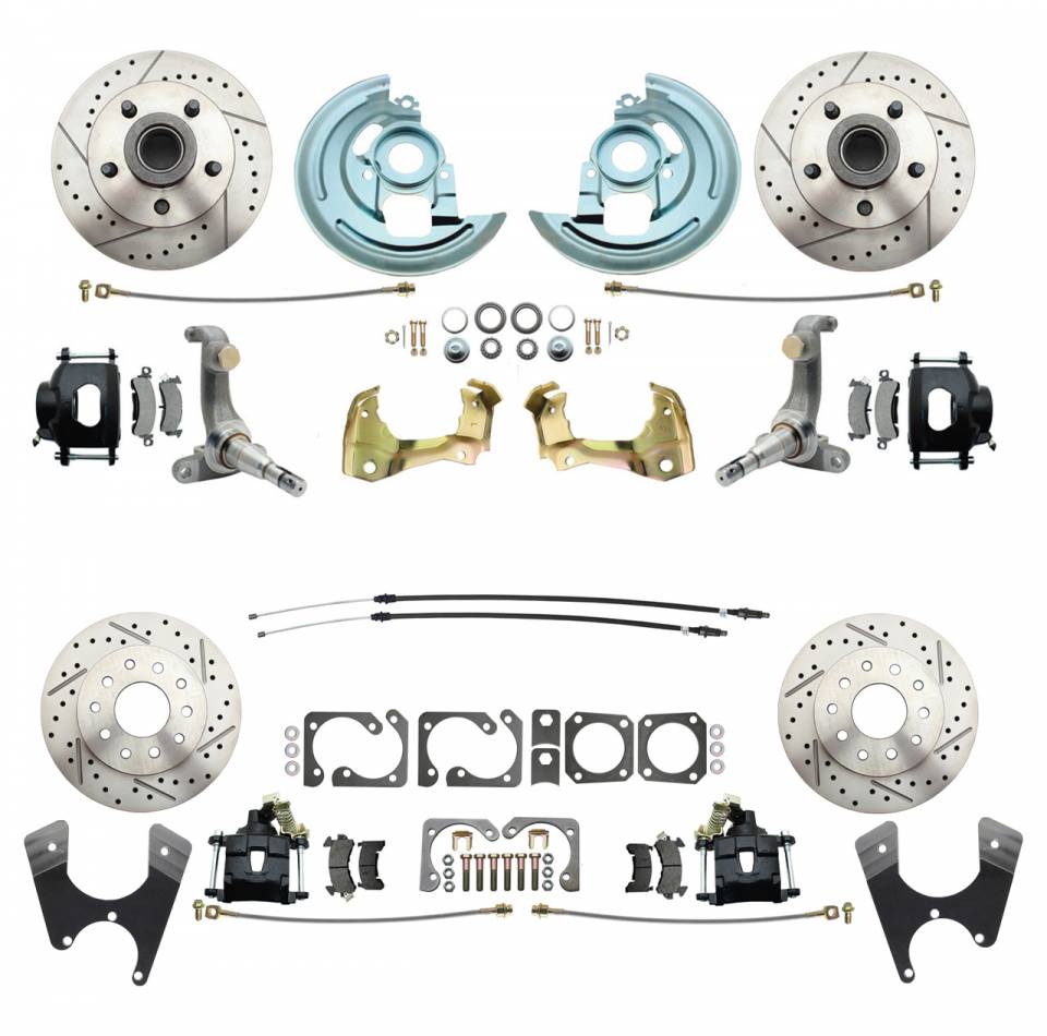 DBK62671012LX-B  - 1962-1967 Chevrolet Nova Front & Rear Disc Brake Conversion Kit Drilled & Slotted Rotors & Powder Coated Black