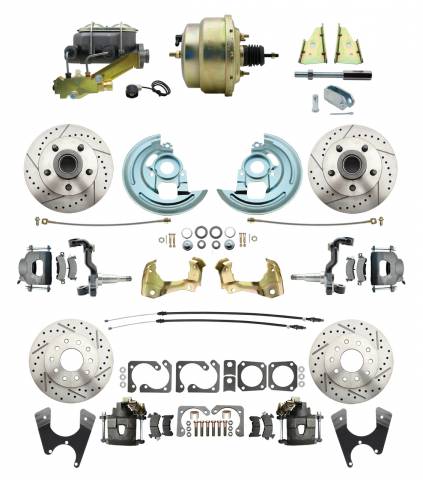 DBK64721012LX-GM-215  - 1964-1972 GM A Body Front & Rear Power Disc Brake Conversion Kit Drilled & Slotted Rotors w/ 8"Dual Zinc B