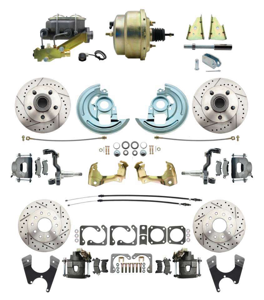 DBK64721012LX-GM-215  - 1964-1972 GM A Body Front & Rear Power Disc Brake Conversion Kit Drilled & Slotted Rotors w/ 8"Dual Zinc B