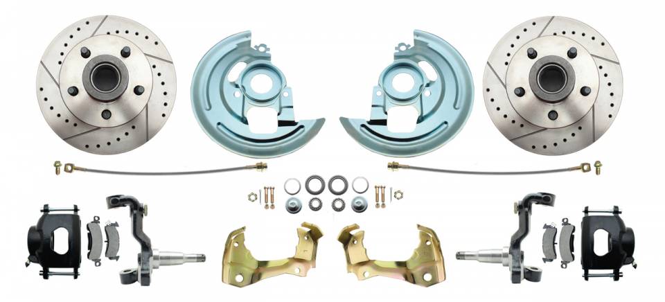 DBK64721012LXB-GM-217  - 1964-1972 GM A Body Front & Rear Power Disc Brake Conversion Kit Drilled & Slotted & Powder Coated Black