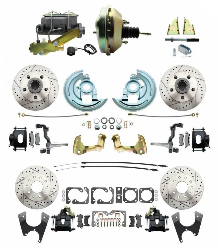 DBK64721012LXB-GM-217  - 1964-1972 GM A Body Front & Rear Power Disc Brake Conversion Kit Drilled & Slotted & Powder Coated Black