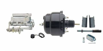 GMFS1-724-  1955-1958 GM Full Size (Impala, Bel Air) 8" Dual Powder Coated Black Booster Conversion Kit w/ Chrome Flat Top Master
