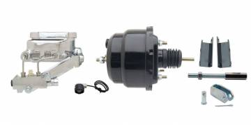 GMFS1-725-  1955-1958 GM Full Size (Impala, Bel Air) 8" Dual Powder Coated Black Booster Conversion Kit w/ Chrome Flat Top Master