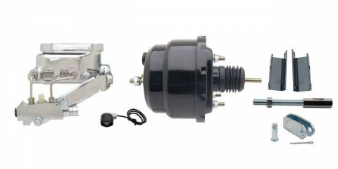 GMFS1-725-  1955-1958 GM Full Size (Impala, Bel Air) 8" Dual Powder Coated Black Booster Conversion Kit w/ Chrome Flat Top Master