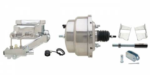 GMFS3-309-  1965-1968 GM Full Size (Impala, Bel Air) 8" Dual Chrome Booster Conversion Kit w/ Flat Top Chrome Master Cylinder Left