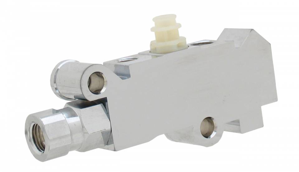 MCK113BM - Universal Chrome Flat Top Master Cylinder w/ Bottom Mount Disc/ Drum Proportioning Valve