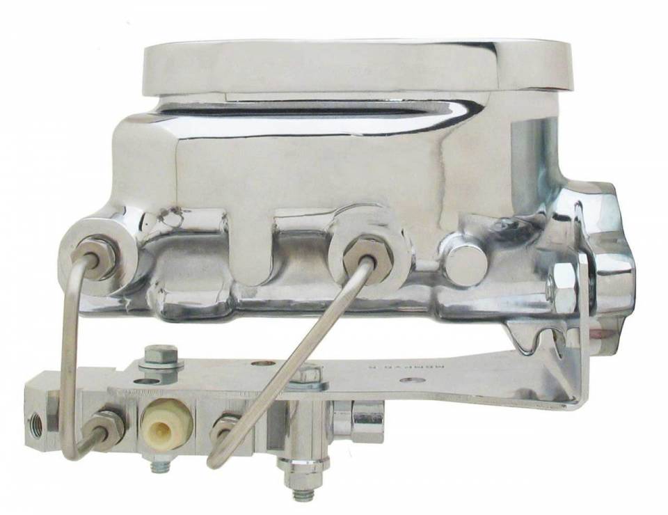 MCK113BM - Universal Chrome Flat Top Master Cylinder w/ Bottom Mount Disc/ Drum Proportioning Valve