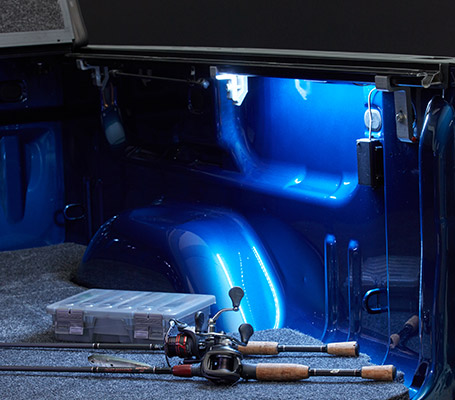 A dual-rail bed lighting system illuminates the bed for convenience both day and night.