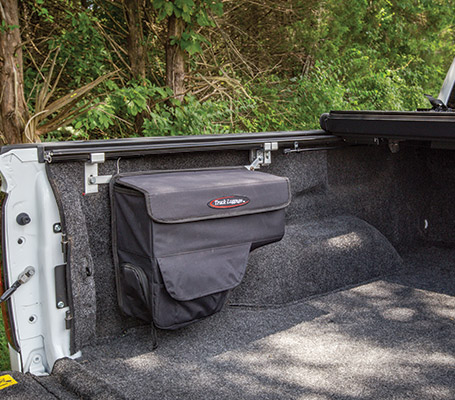 Made from heavy duty commercial grade fabric, the Saddlebag mounts out of the way and allows you to keep your bed clean and organized.